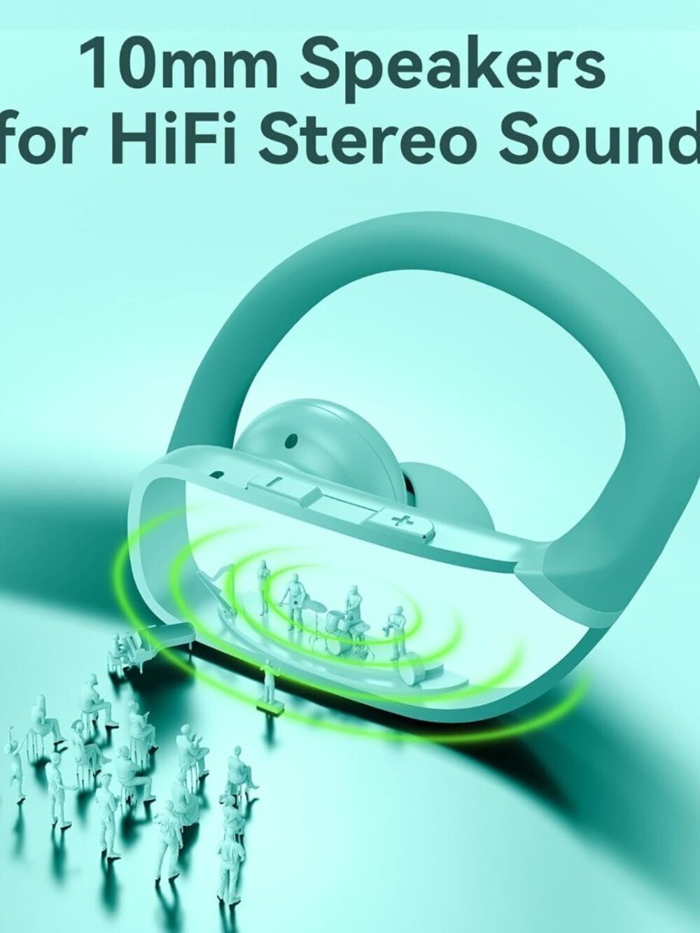 Mint Green Wireless Earbuds Bluetooth LED Display Ear-hooks Built-in Mic Headset - Picture 5 of 6